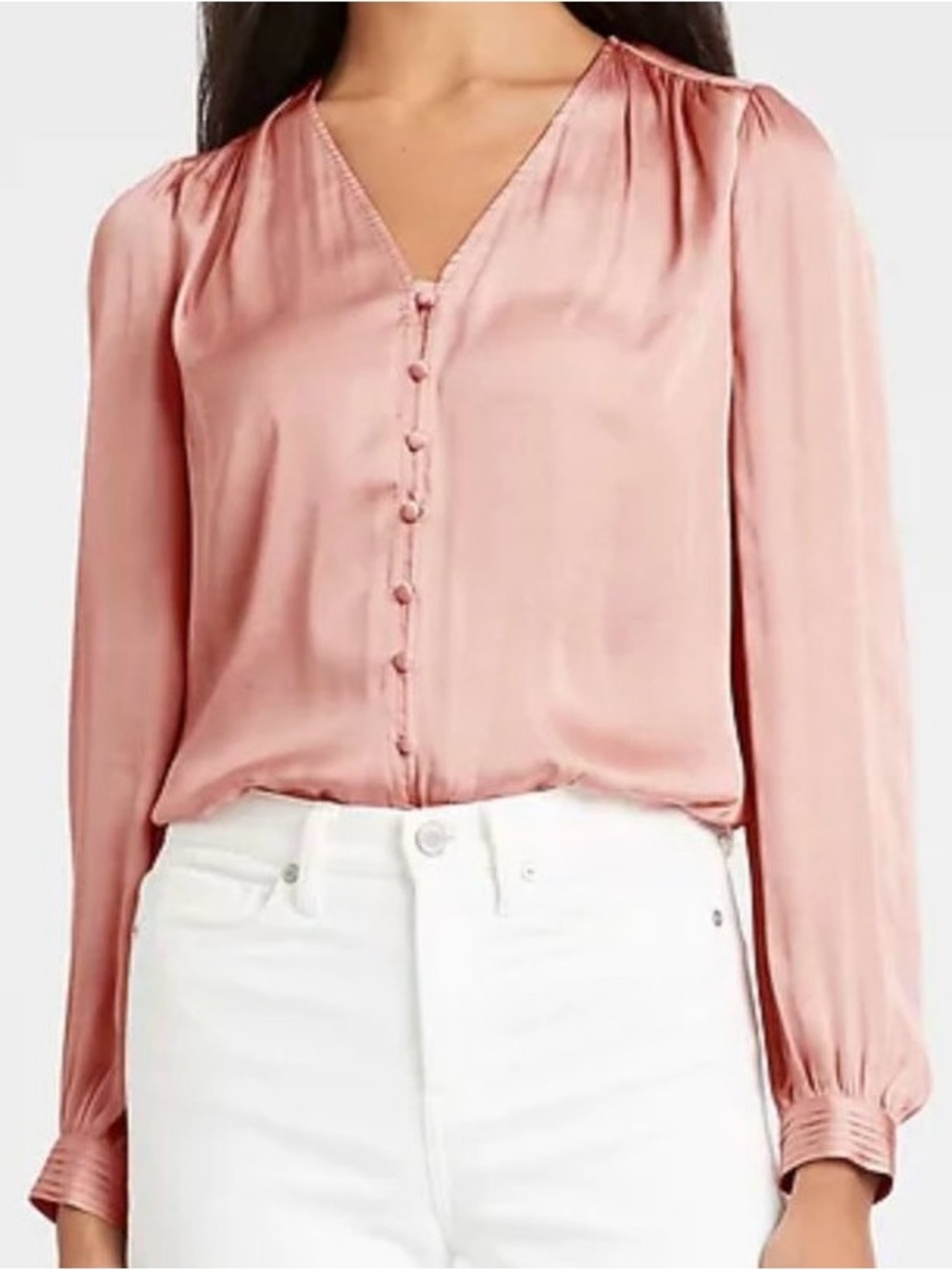 Banana Republic - Soft Satin Pink V neck Blouse - Size Small / Tall